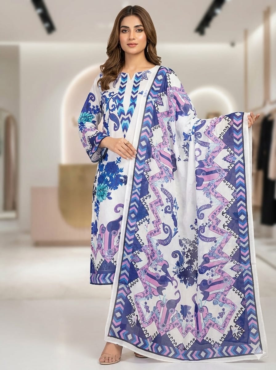 dubai silk Digital Print Three Piece