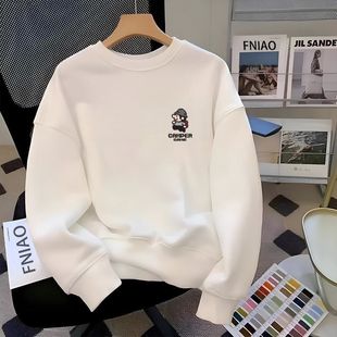 White Fleece Sweatshirt for Men – Winter Thick &amp; Warm Crew Neck