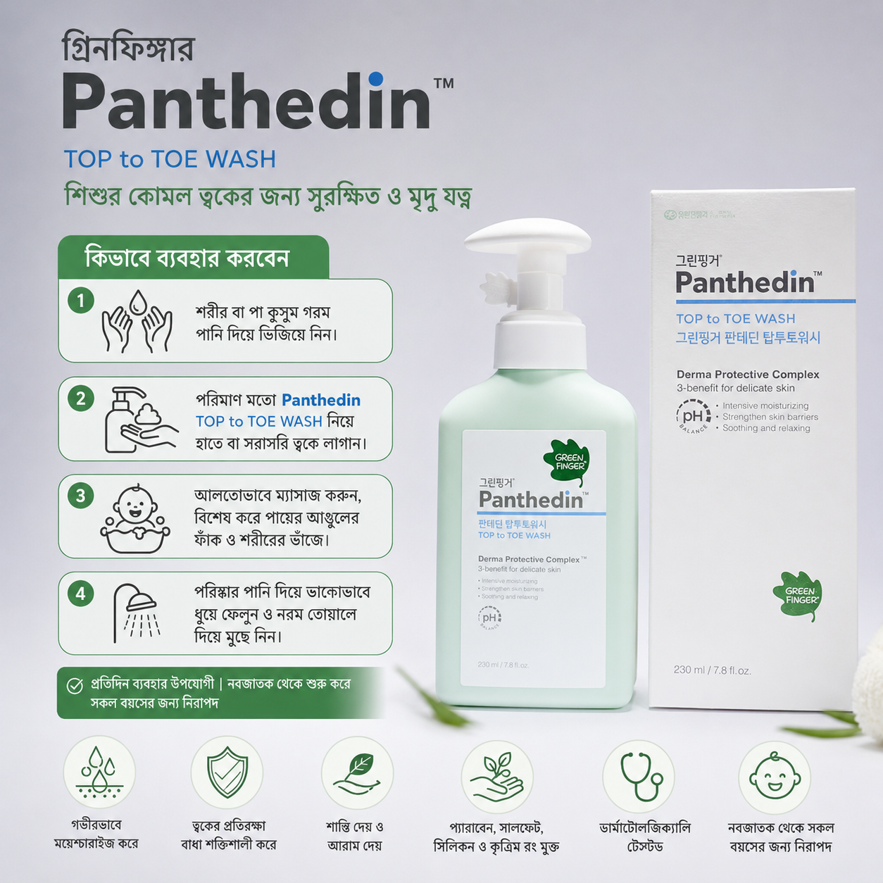 🌿 Green Finger Panthedin Top to Toe Wash 230ml 👶💚